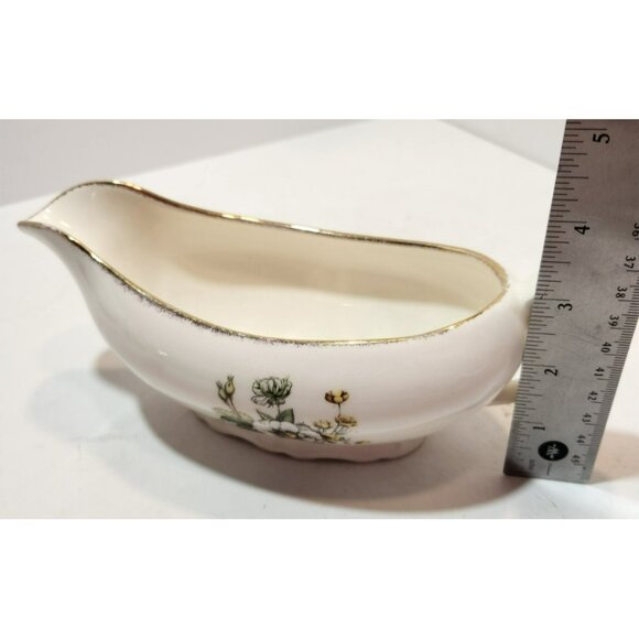Vtg Royal Tudor Linda Pattern 22 KT Gold Trim Gravy Boat Floral Yellow and White - Picture 14 of 14